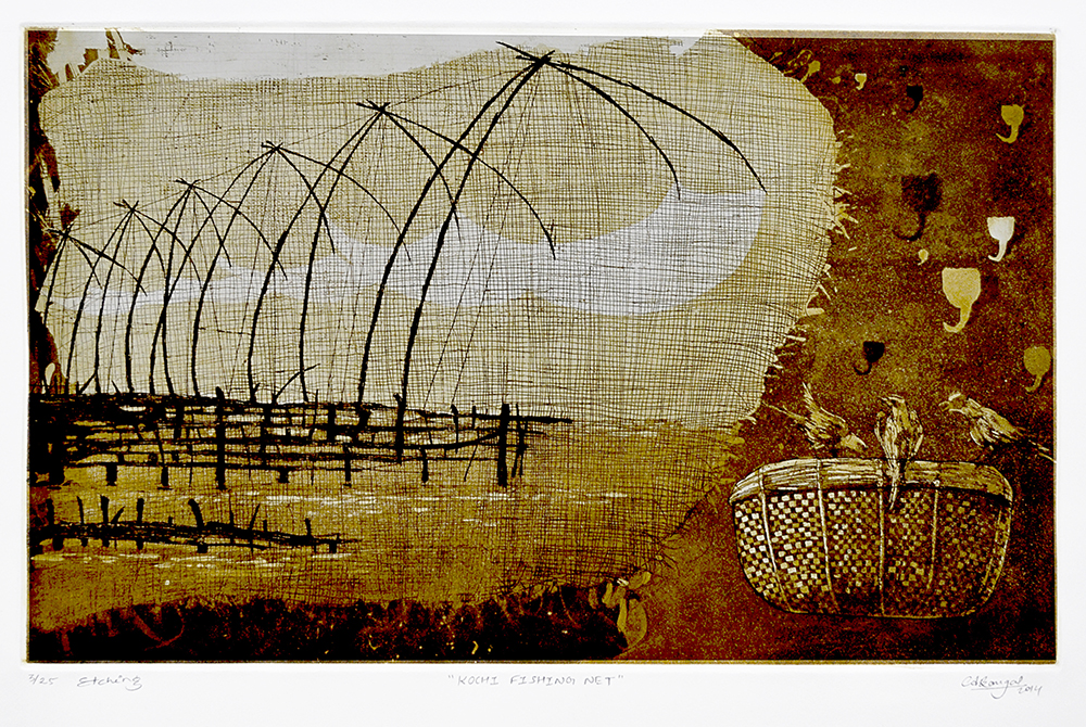 Kochi Fishing Net - Etching On Paper by Atul Bangal