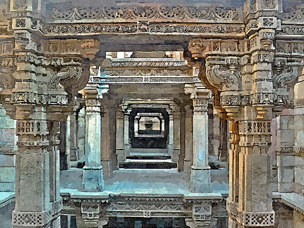 Amdavad Ni Vav - Acrylic On Canvas by Ashok Agrawal
