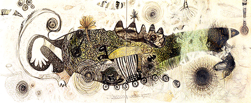 Doodling Power I - Acrylic On Canvas by Poonam Kishore