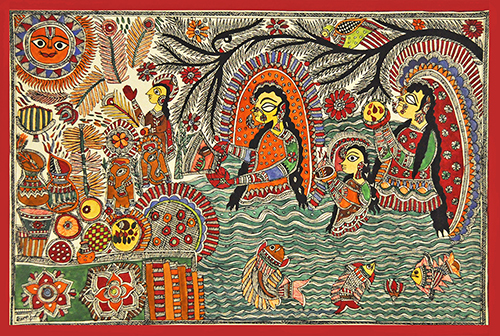 Madhubani 15- Madhubani Art On Hand Made Paper by Shanti Devi