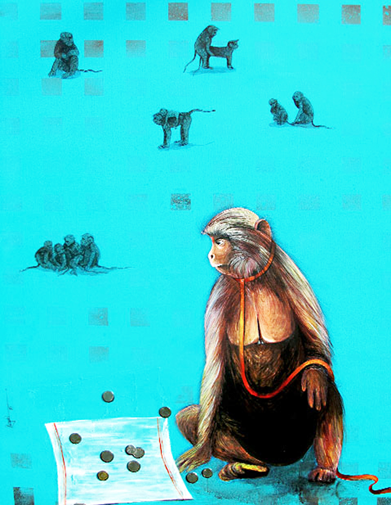 Monkey Show - Mix Media On Canvas by  Magati Jena