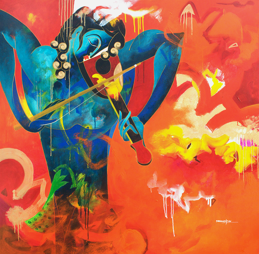 Gutarist - Acrylic On Canvas by  Ramesh Kumar