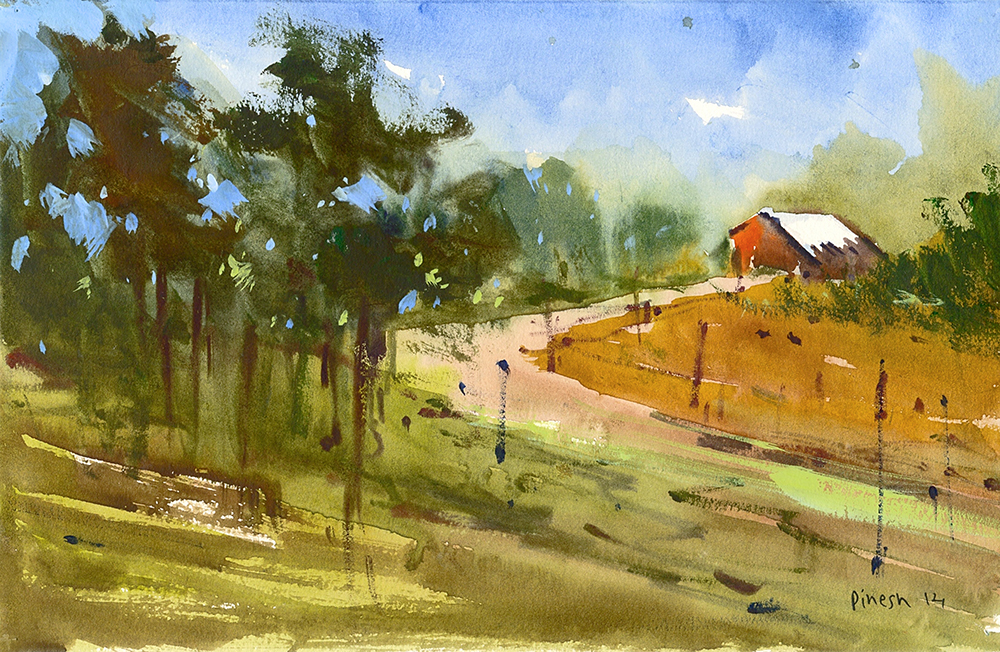 Scenery - Water Color On Paper by Dinesh Panchal