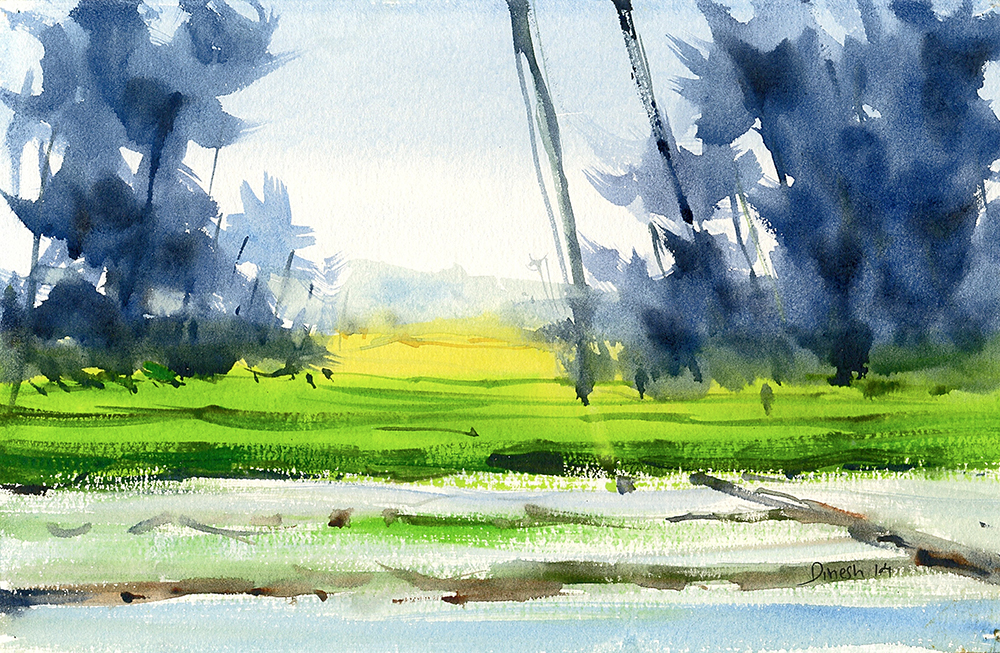 Panorama - Water Color On Paper by Dinesh Panchal