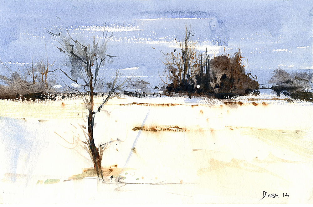 Country - Water Color On Paper by Dinesh Panchal