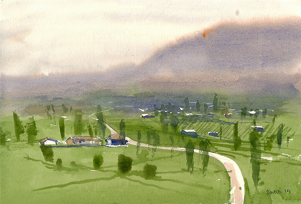 Field - Water Color On Paper by Dinesh Panchal