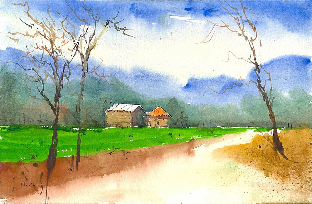 Old sod - Water Color On Paper by Dinesh Panchal