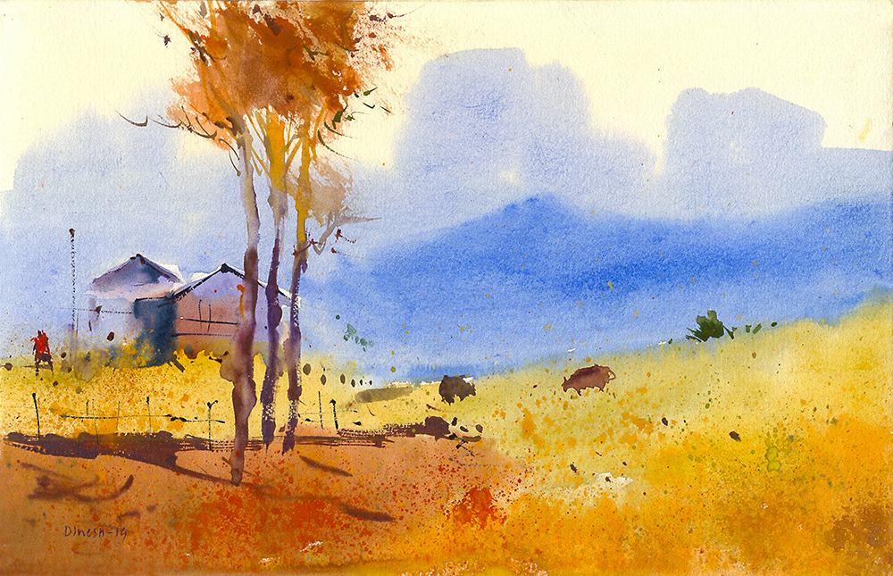 Corner - Water Color On Paper by Dinesh Panchal