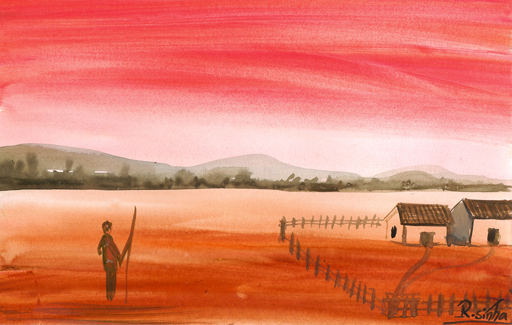 Joyous - Water Color On Paper by Rakesh Sinha