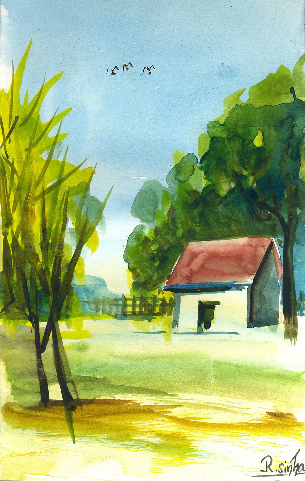 Glorious - Water Color On Paper by Rakesh Sinha