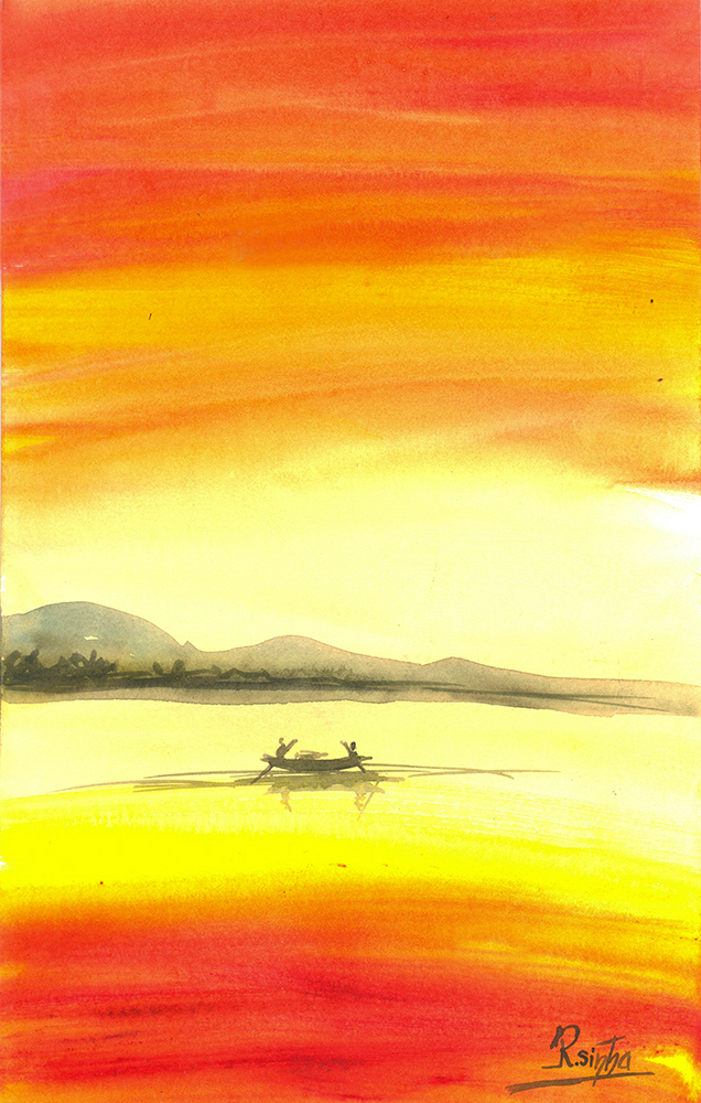 Slender - Water Color On Paper by Rakesh Sinha