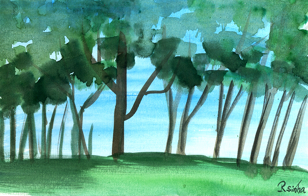 Grassplot - Water Color On Paper by Rakesh Sinha