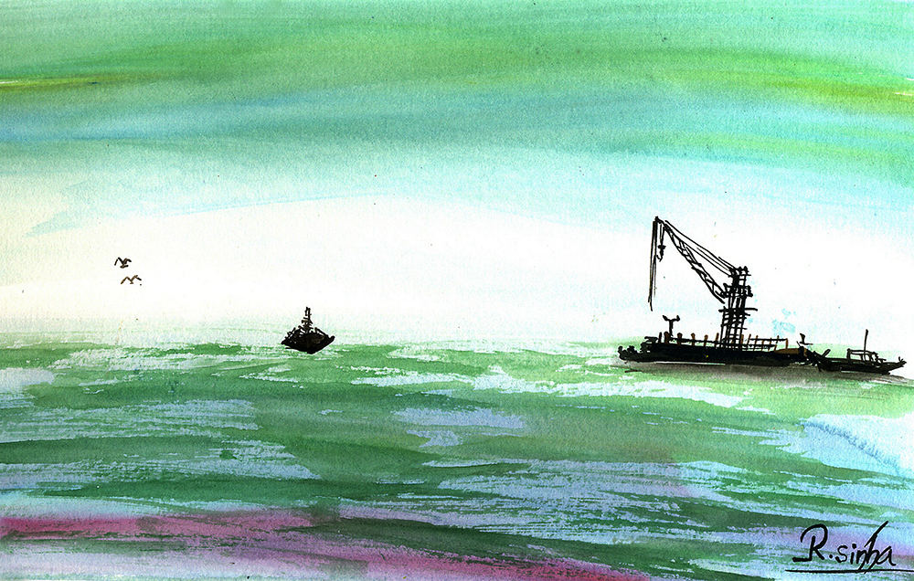 Symmetry - Water Color On Paper by Rakesh Sinha