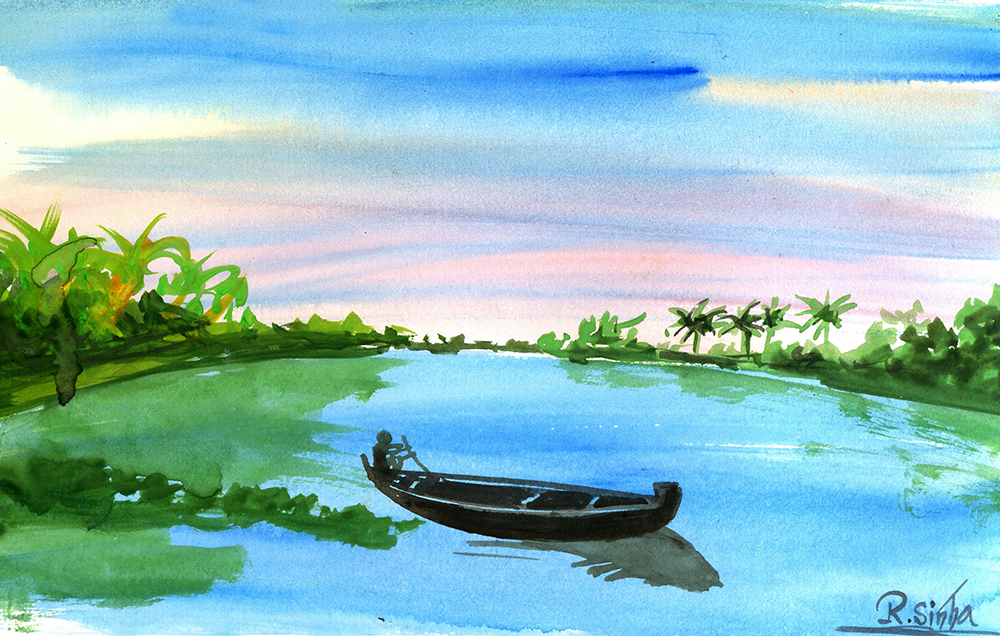 Weave - Water Color On Paper by Rakesh Sinha