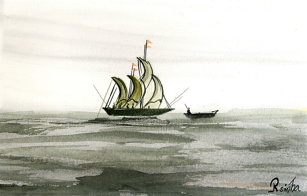 Settlement - Water Color On Paper by Rakesh Sinha