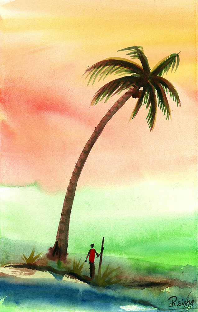 Amalgamation - Water Color On Paper by Rakesh Sinha