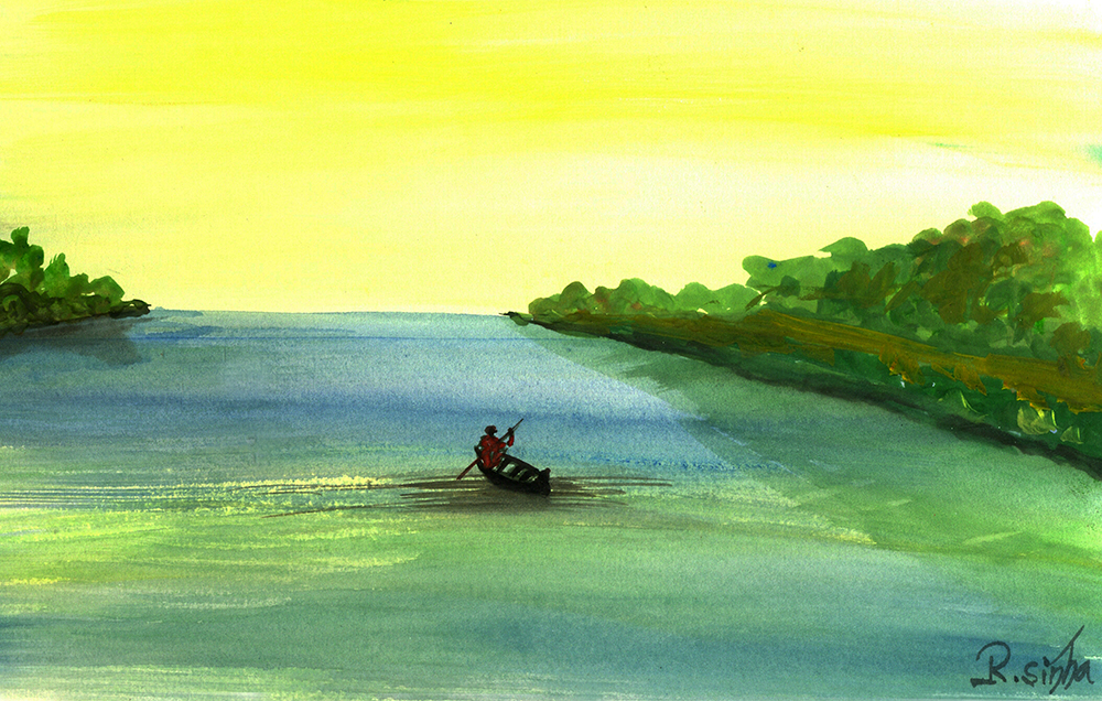 Contour - Water Color On Paper by Rakesh Sinha