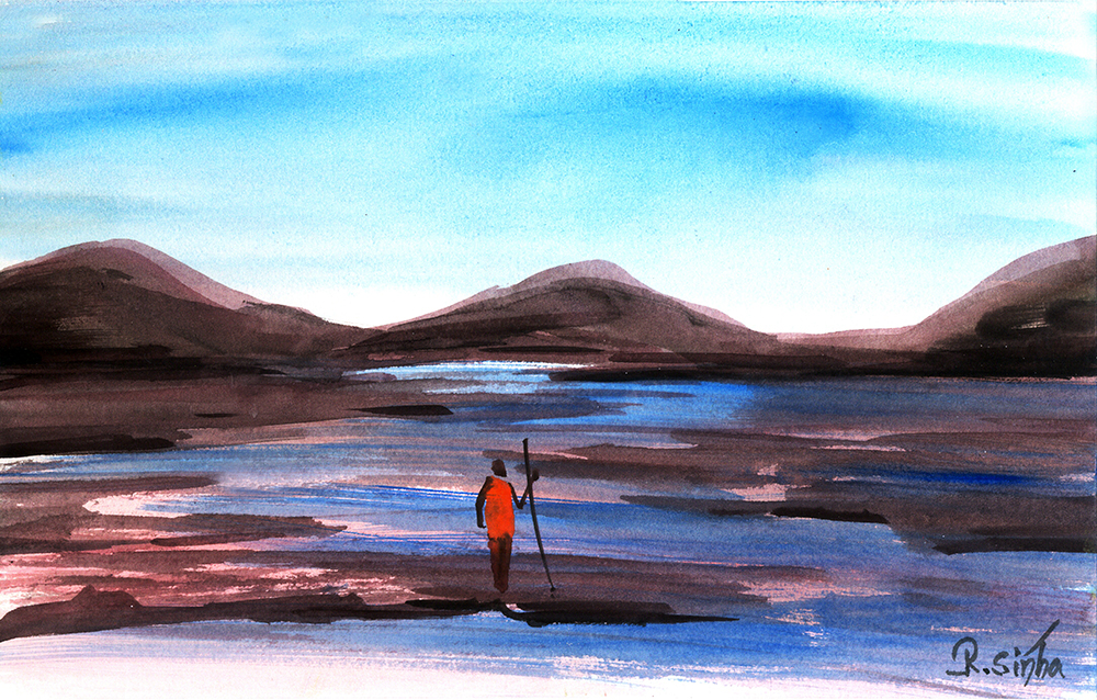 Edifice - Water Color On Paper by Rakesh Sinha