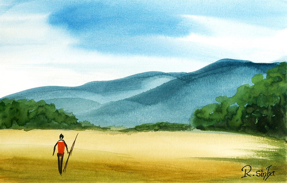 Beat  - Water Color On Paper by Rakesh Sinha