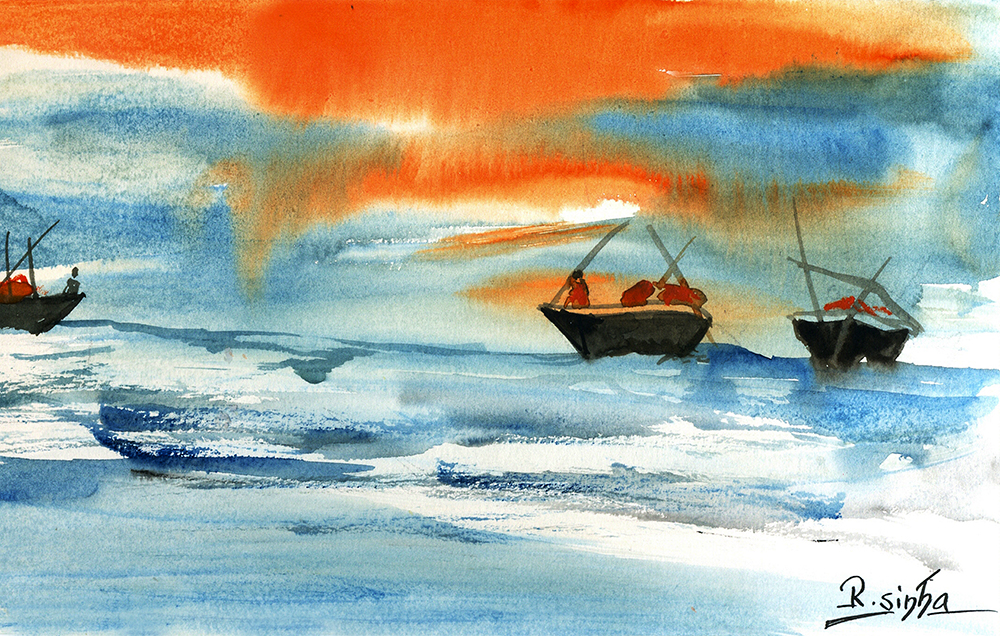 Field of Vision - Water Color On Paper by Rakesh Sinha