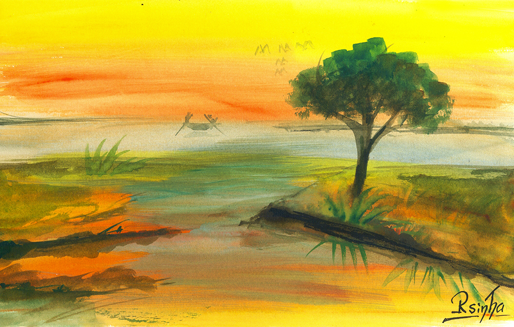 Creation - Water Color On Paper by Rakesh Sinha