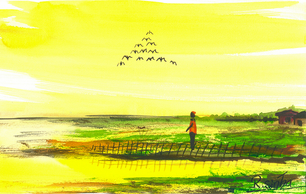 Firmament - Water Color On Paper by Rakesh Sinha