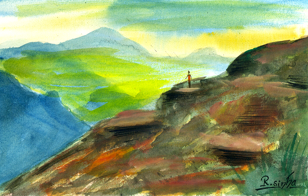 Felicity - Water Color On Paper by Rakesh Sinha